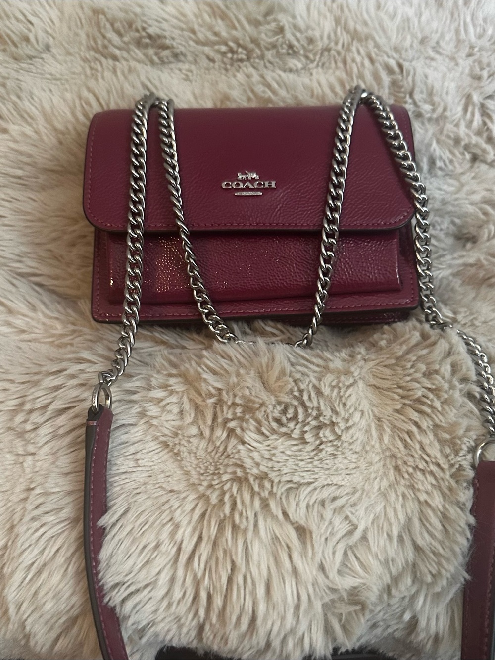Coach Pebble Leather Crossbody in Berry with Silver Chain